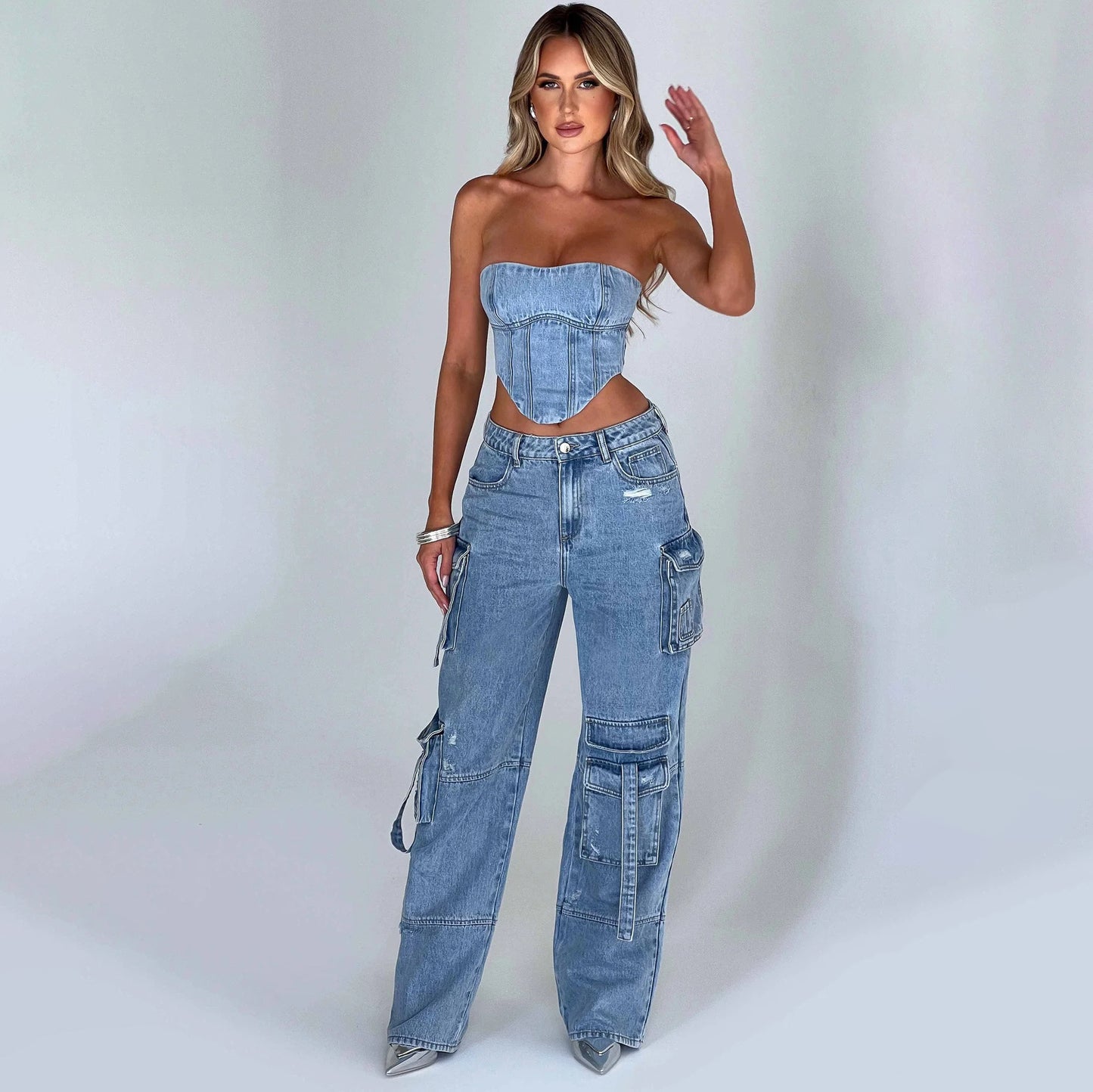 Low Waist Three-dimensional Pocket Jeans