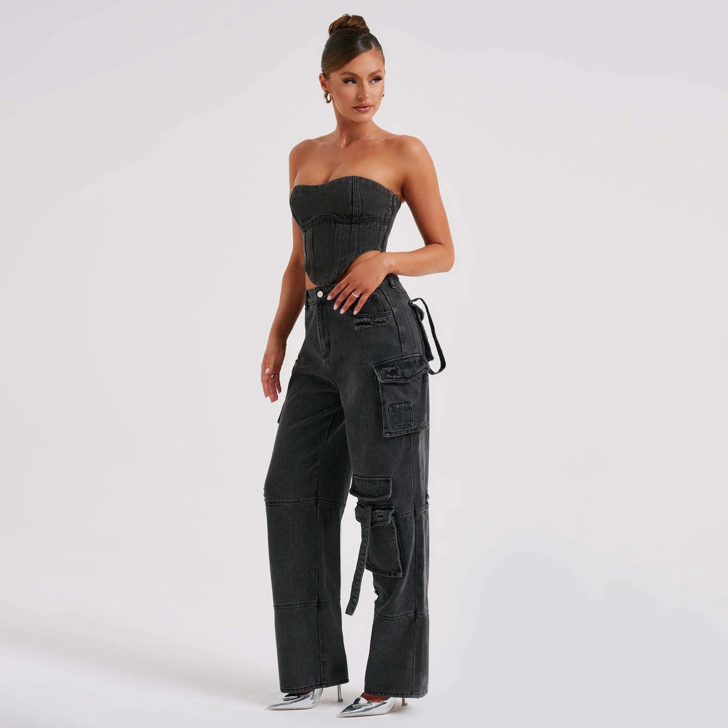 Low Waist Three-dimensional Pocket Jeans