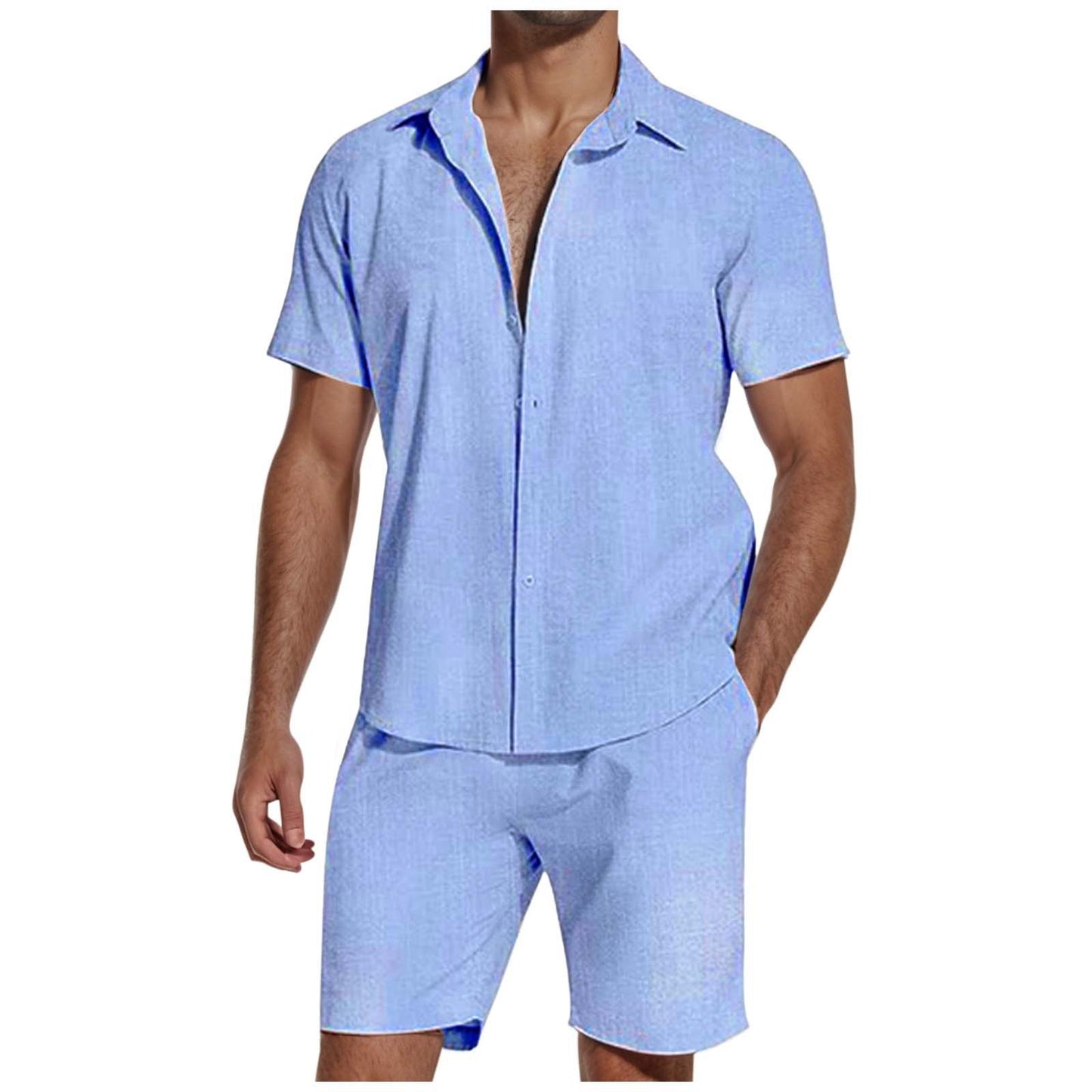 Short Sleeve Lapel Linen Shirt Men