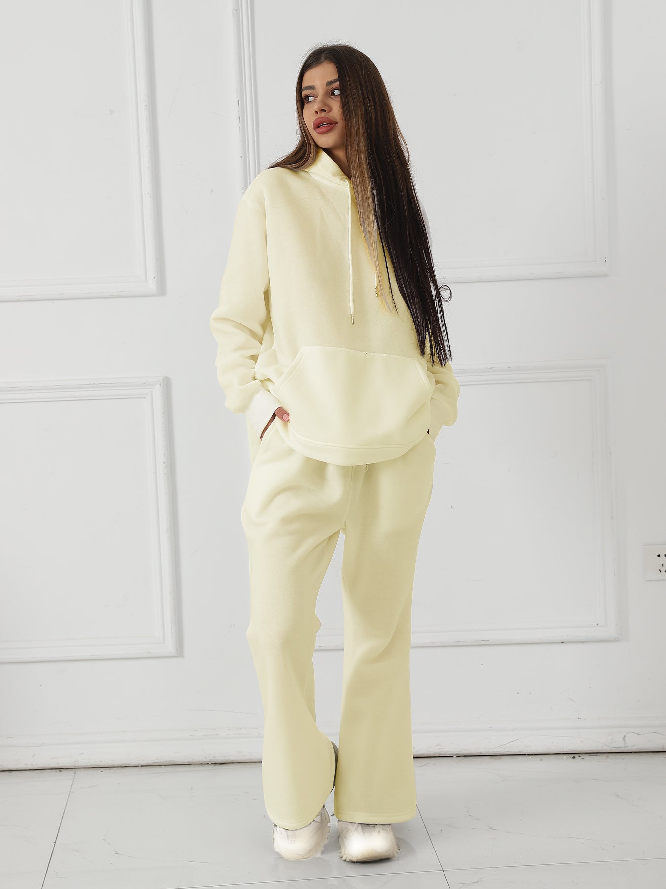 Casual Solid Color Long Sleeved Sweatshirt Set