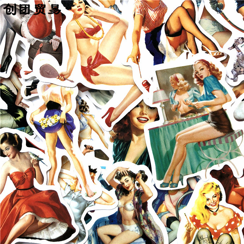 Retro beauty graffiti sticker waterproof Trolley Case Skateboard Sticker