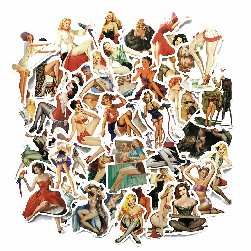 Retro beauty graffiti sticker waterproof Trolley Case Skateboard Sticker