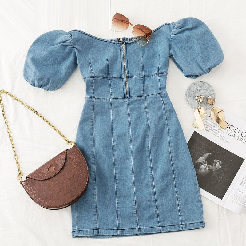 One-neck zipper denim hip dress