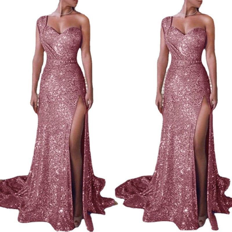 One-shoulder Sleeveless Bronze dress