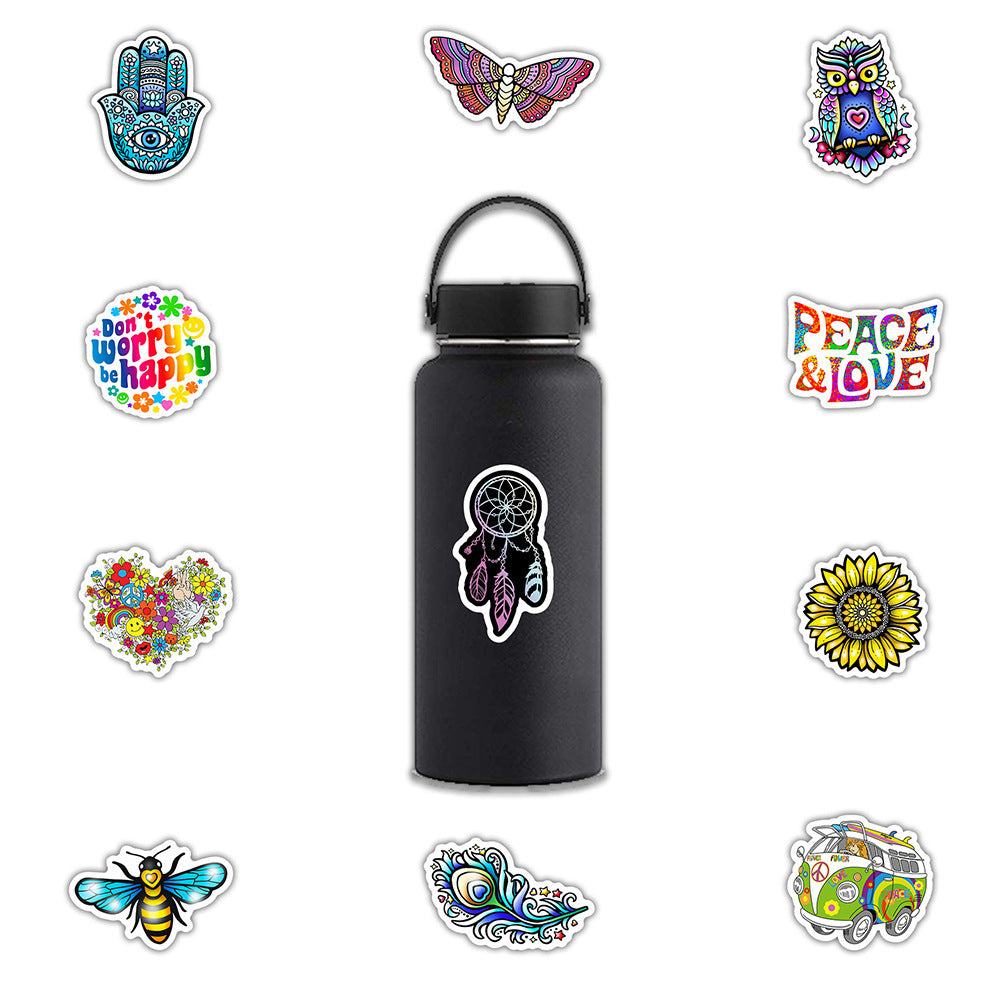 50 Retro Hippie Stickers Love And Peace Motorcycle Laptop Suitcase Skateboard DIY Diary Stationery PVC Waterproof Stickers 9 Orders
