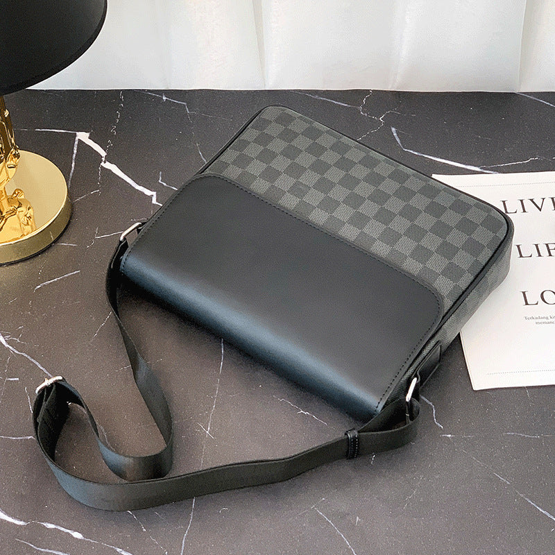 Men S Leather Shoulder Plaid Bag