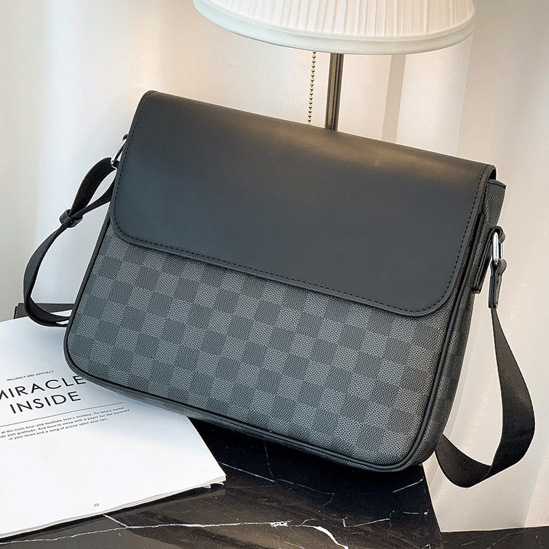 Men S Leather Shoulder Plaid Bag