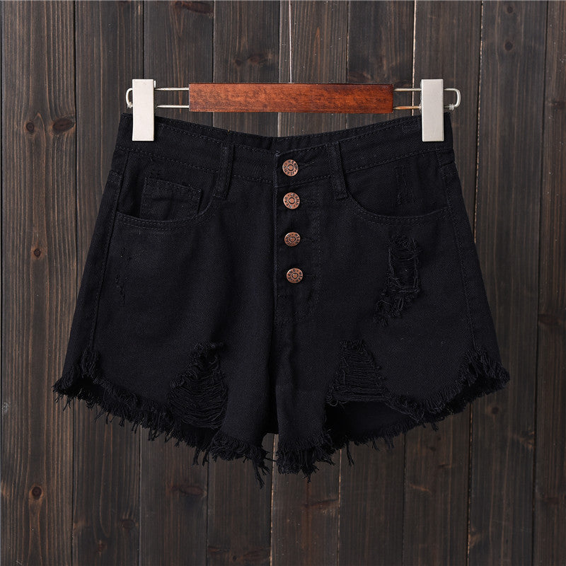 High-waist breasted denim shorts