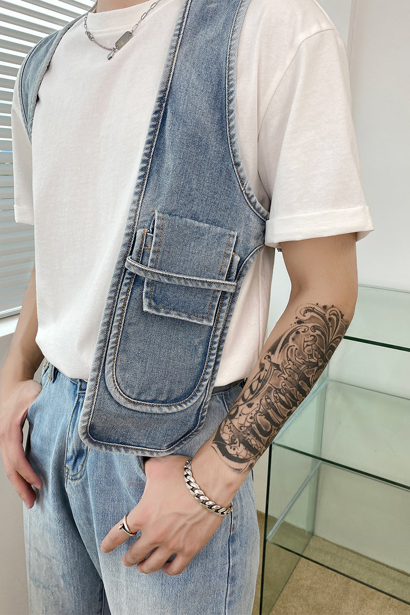 Denim Asymmetric Commuter Vest
