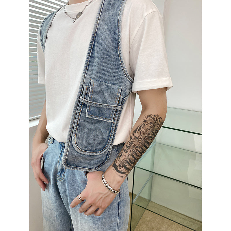 Denim Asymmetric Commuter Vest