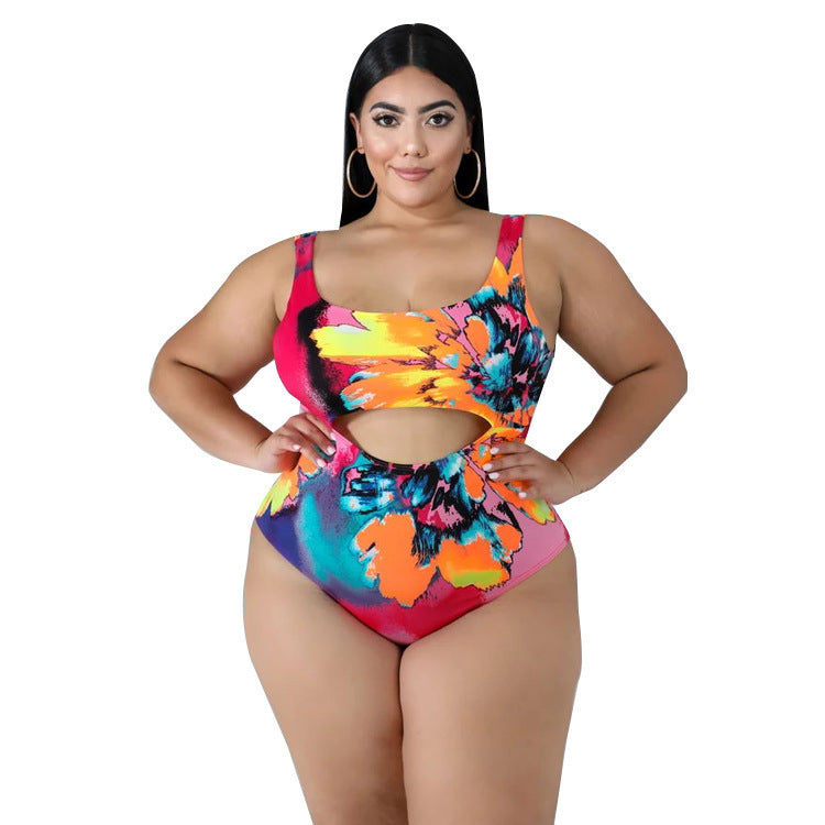 Plus Size Swimsuit One-piece Skirt Print