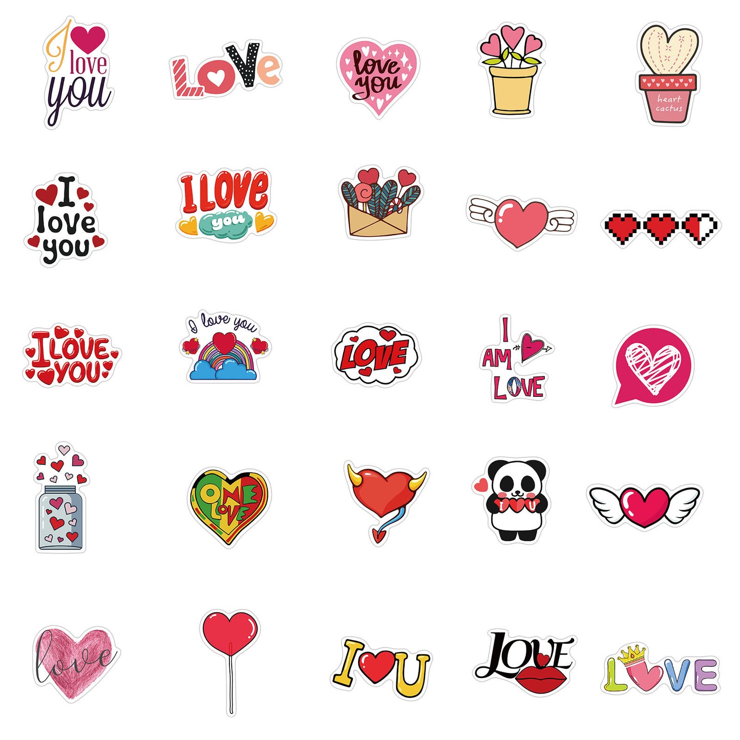 50 Pieces Valentine's Day Pink Heart Graffiti Stickers Luggage Motorcycle Trolley Case Notebook Waterproof Stickers
