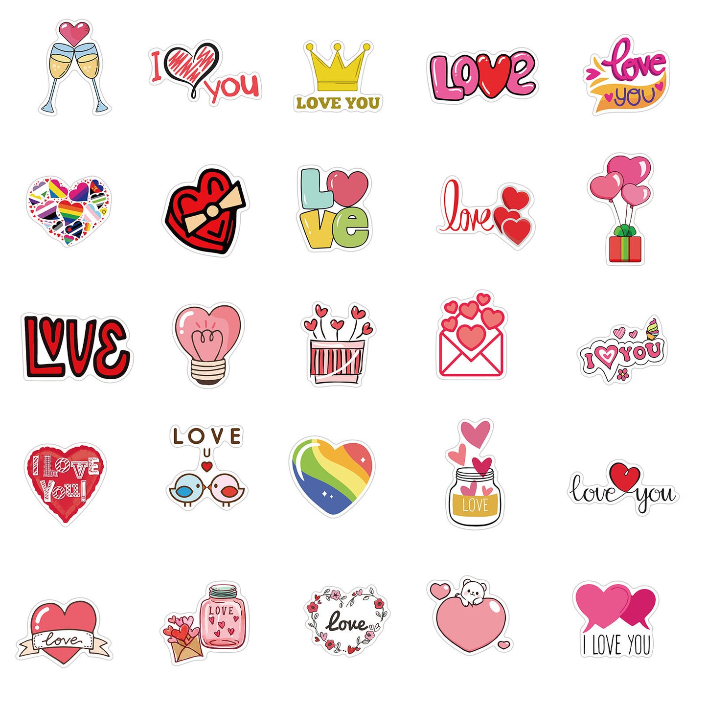 50 Pieces Valentine's Day Pink Heart Graffiti Stickers Luggage Motorcycle Trolley Case Notebook Waterproof Stickers