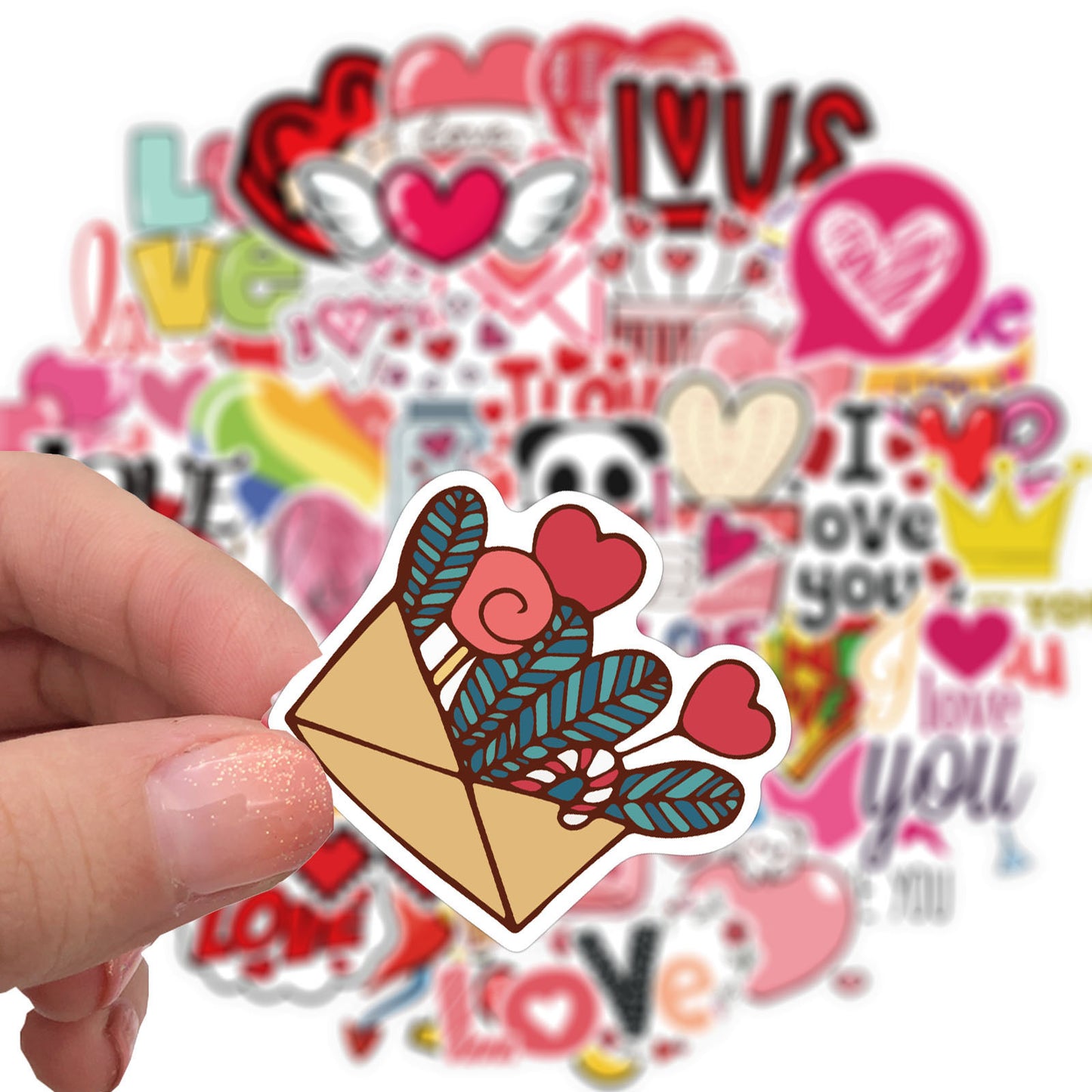 50 Pieces Valentine's Day Pink Heart Graffiti Stickers Luggage Motorcycle Trolley Case Notebook Waterproof Stickers