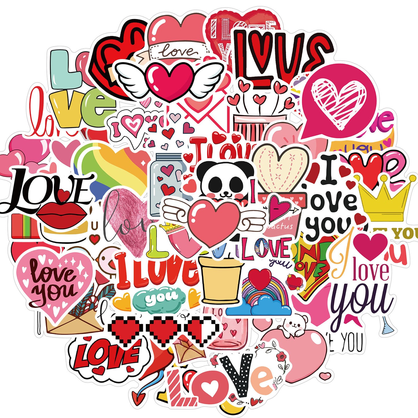 50 Pieces Valentine's Day Pink Heart Graffiti Stickers Luggage Motorcycle Trolley Case Notebook Waterproof Stickers