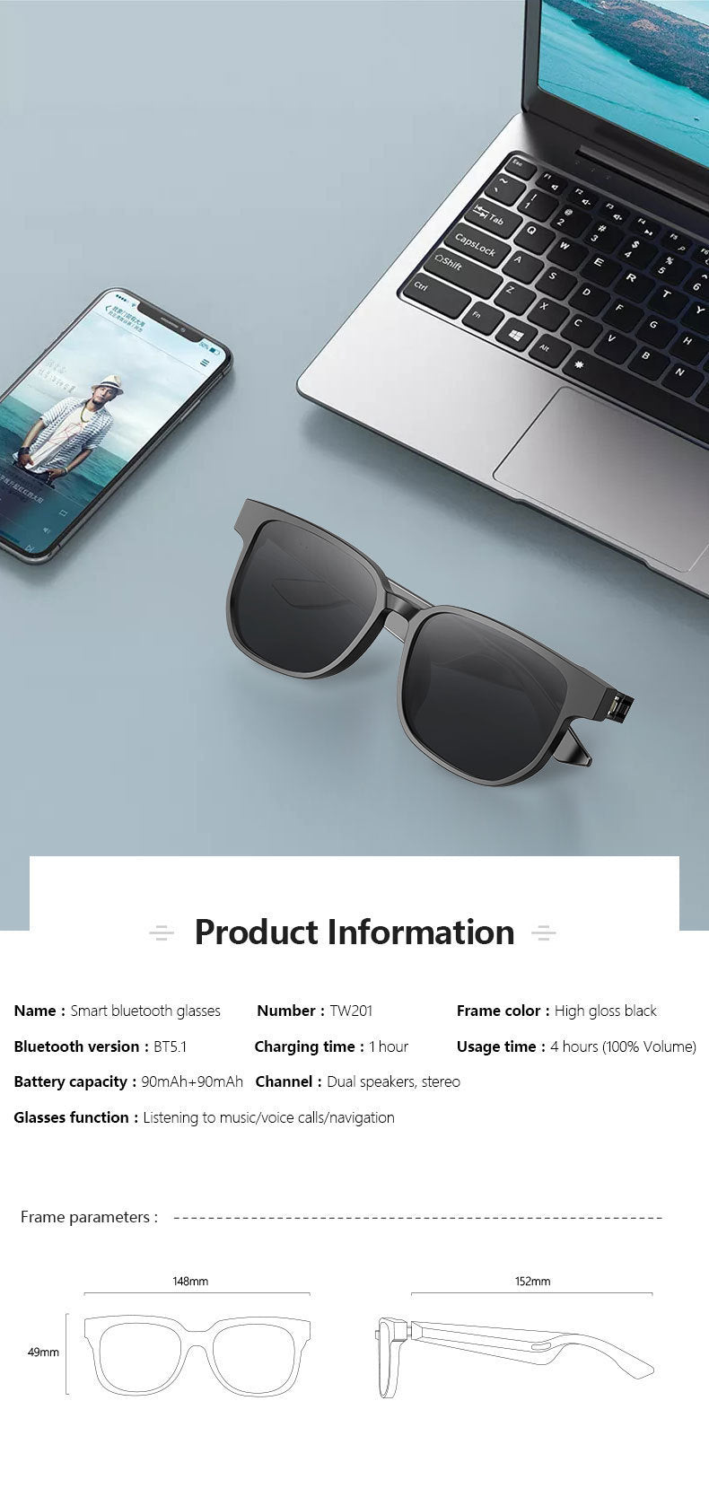 Smart Bluetooth Glasses