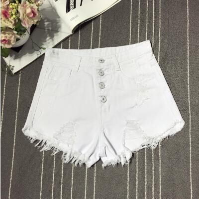 High-waist breasted denim shorts