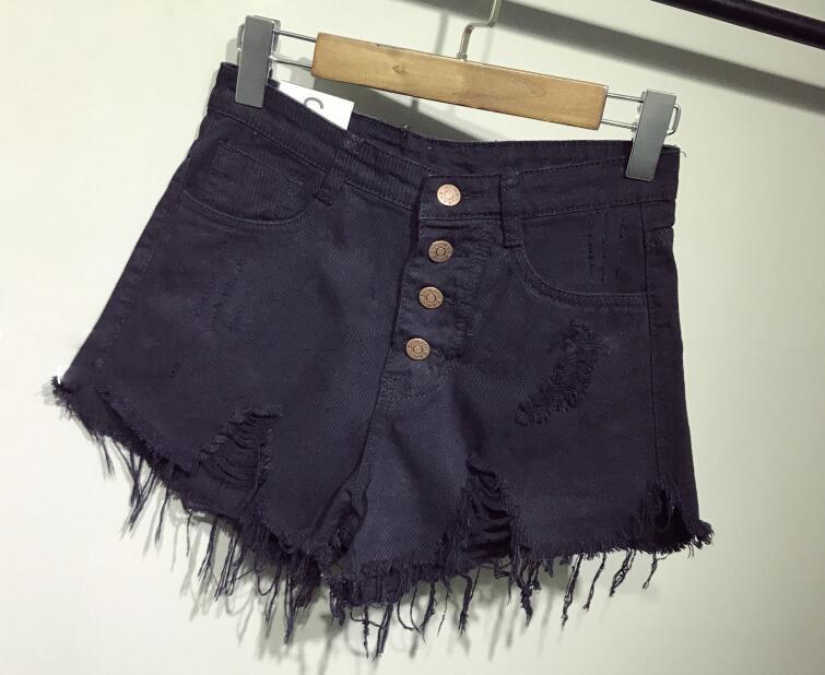 High-waist breasted denim shorts
