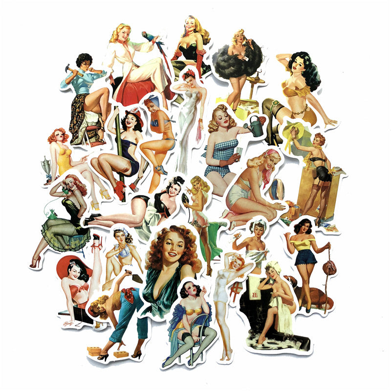 Retro beauty graffiti sticker waterproof Trolley Case Skateboard Sticker