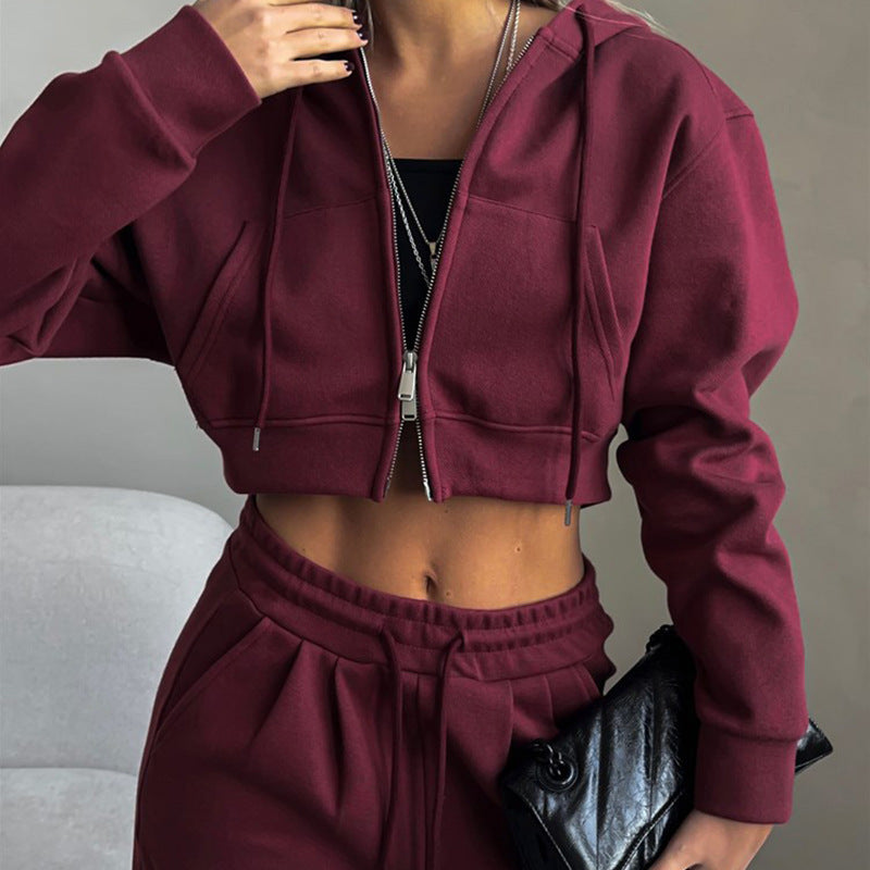 Hooded Cardigan Lace-up Sweatpants