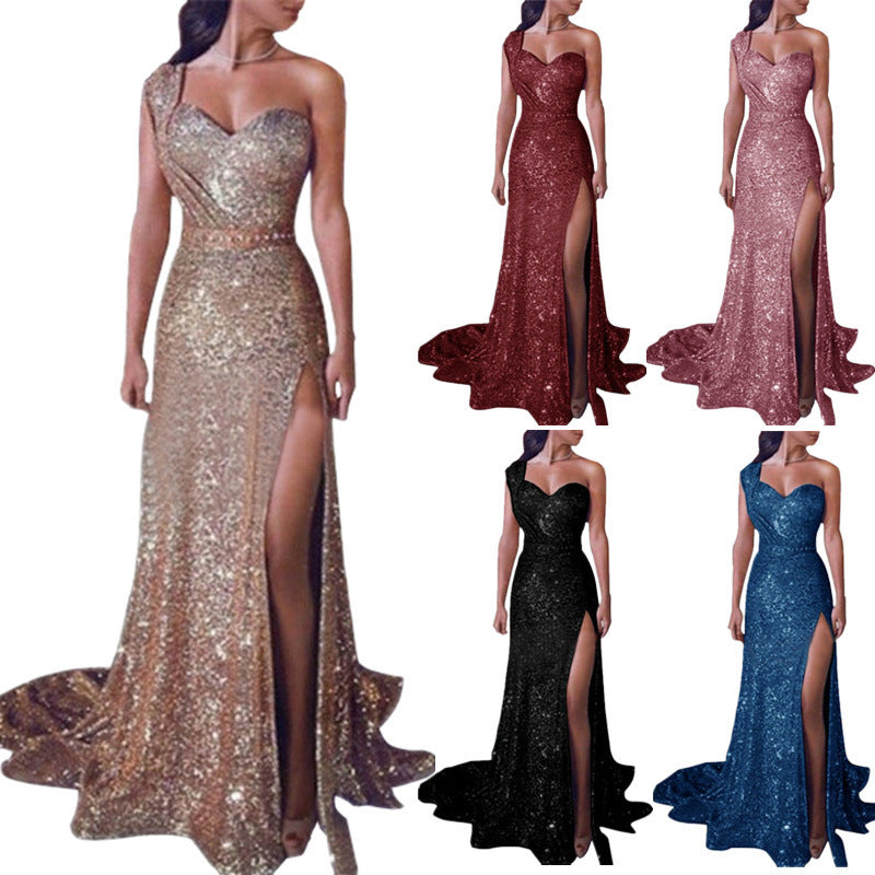 One-shoulder Sleeveless Bronze dress