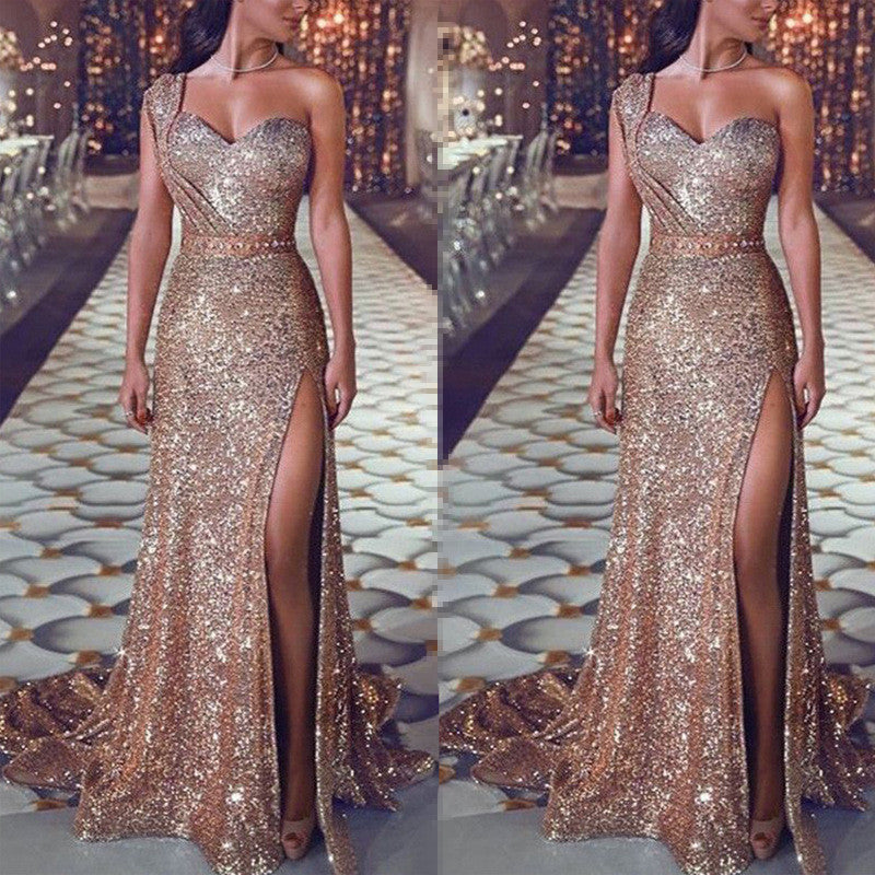 One-shoulder Sleeveless Bronze dress