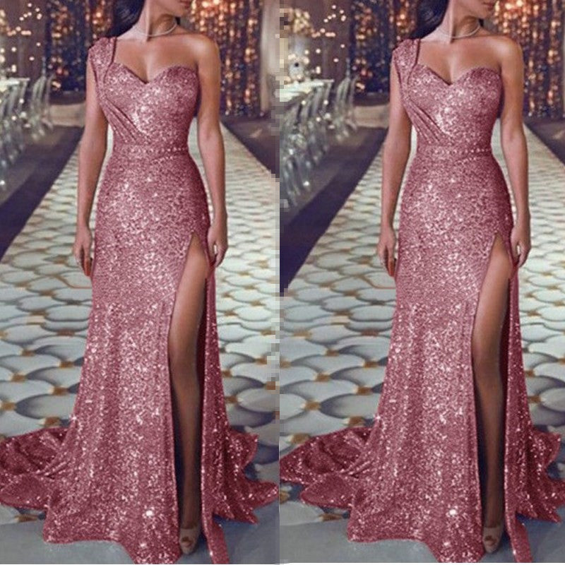 One-shoulder Sleeveless Bronze dress
