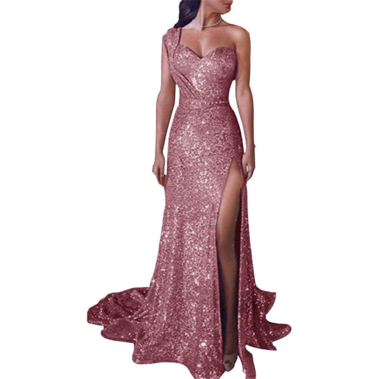 One-shoulder Sleeveless Bronze dress