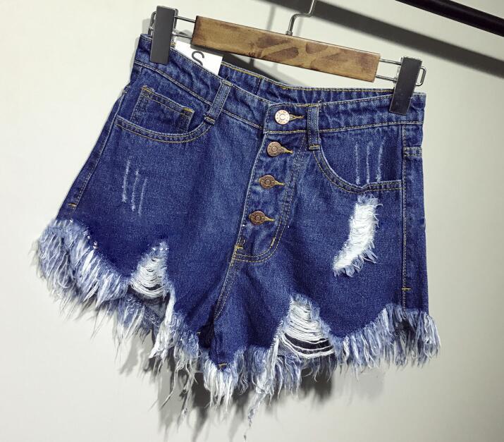 High-waist breasted denim shorts