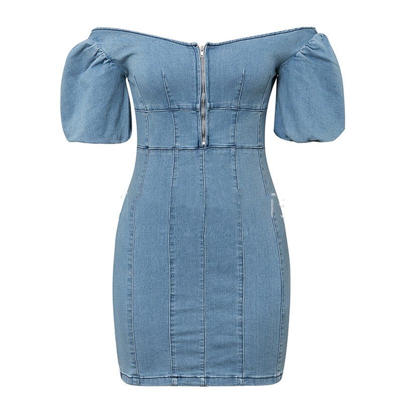 One-neck zipper denim hip dress