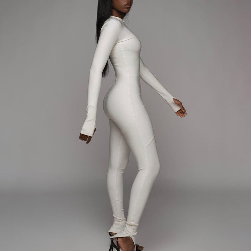 High Waist Zipper Slim Fit Sports Jumpsuit
