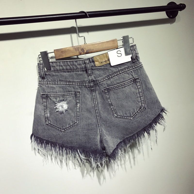 High-waist breasted denim shorts