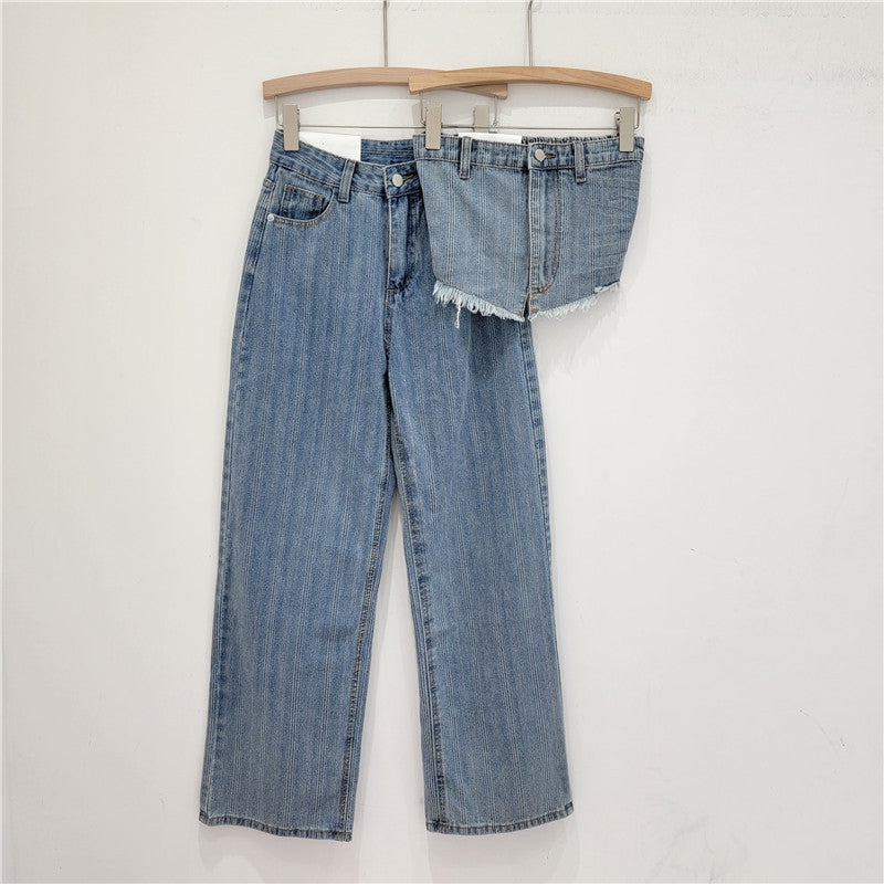 Wash Light Blue Denim Tube Top Trousers Suit