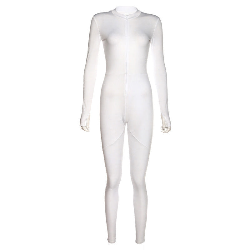 High Waist Zipper Slim Fit Sports Jumpsuit