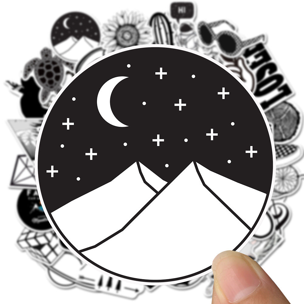 50 Waterproof Black And White Graffiti Stickers