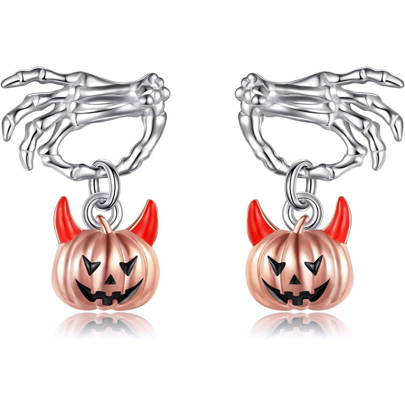 Simple Fashion Halloween Ghost Hand Pumpkin Head Stud Earrings