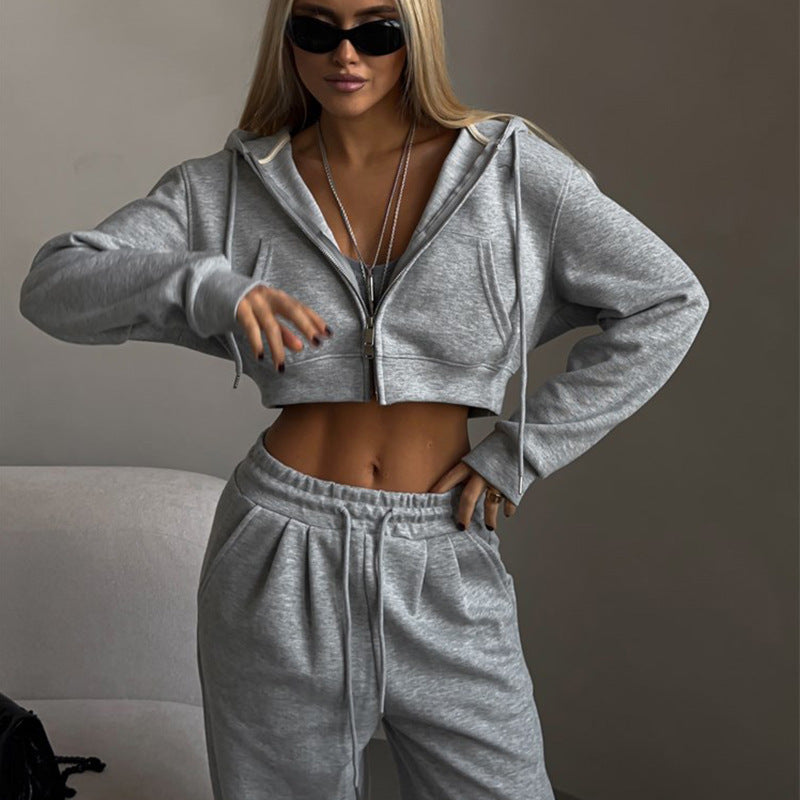 Hooded Cardigan Lace-up Sweatpants