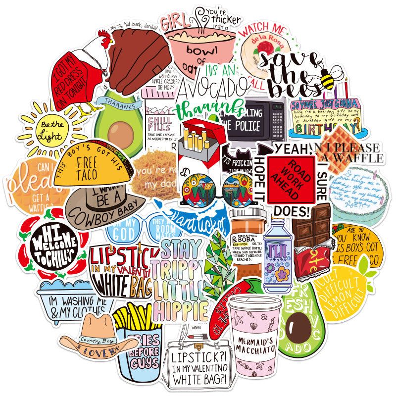 50 Sheets Of Graffiti Paper Waterproof Luggage Notebook Scooter Car Motorcycle Water Cup Refrigerator Stickers