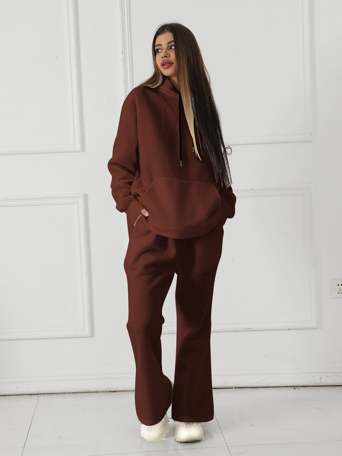 Casual Solid Color Long Sleeved Sweatshirt Set