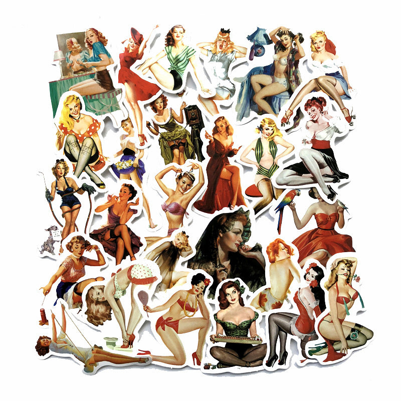 Retro beauty graffiti sticker waterproof Trolley Case Skateboard Sticker