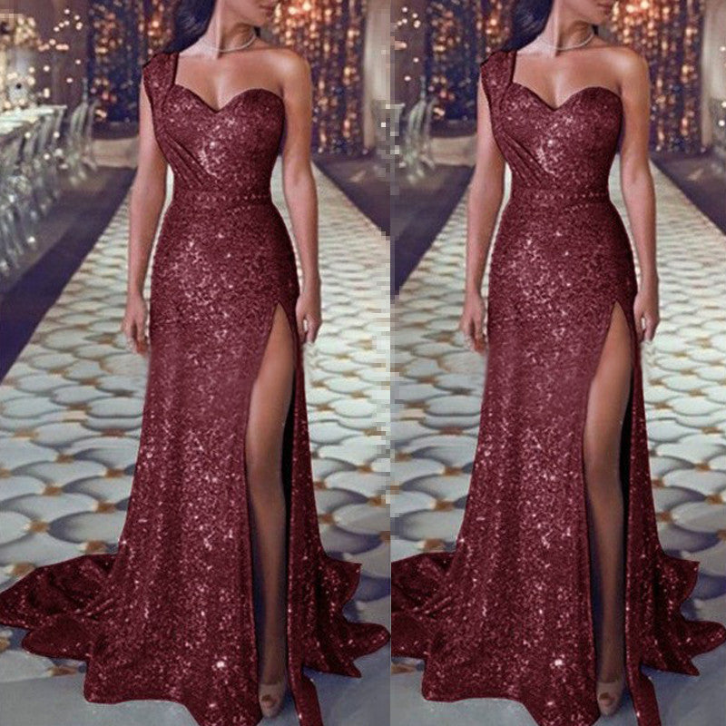 One-shoulder Sleeveless Bronze dress