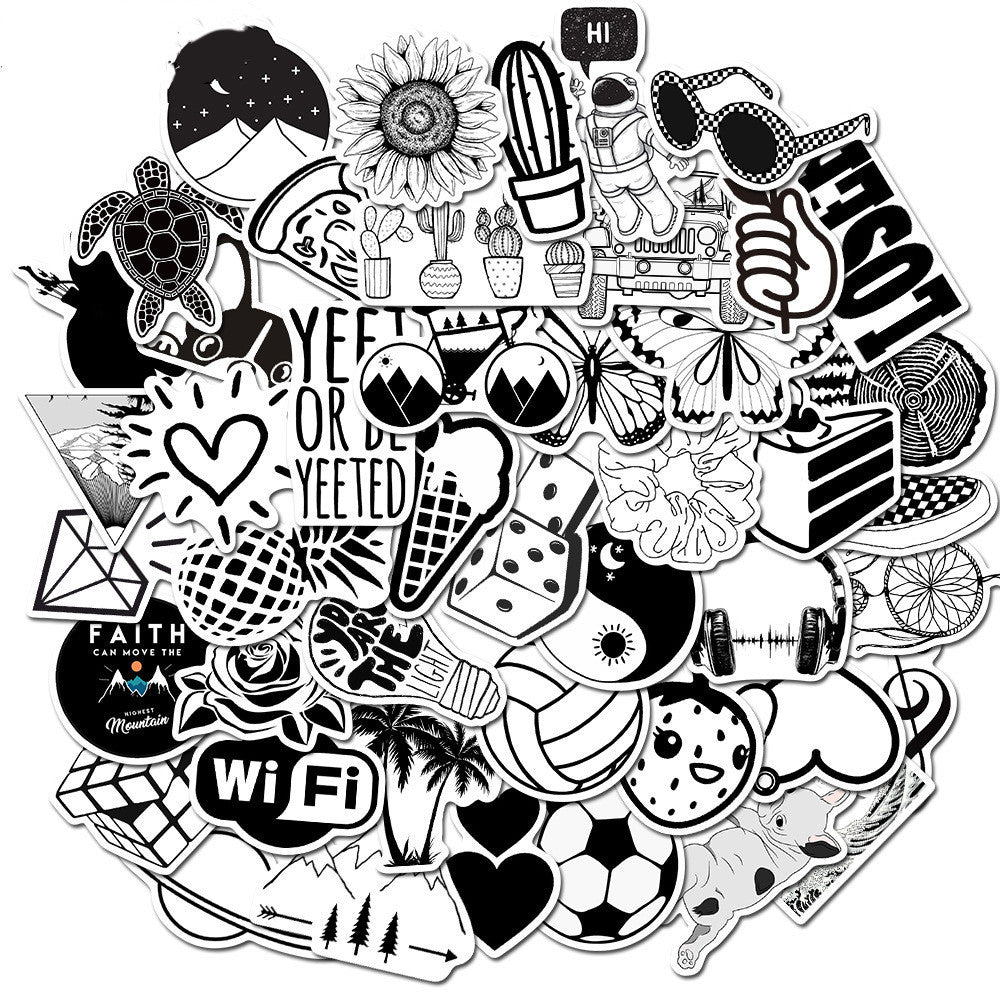 50 Waterproof Black And White Graffiti Stickers