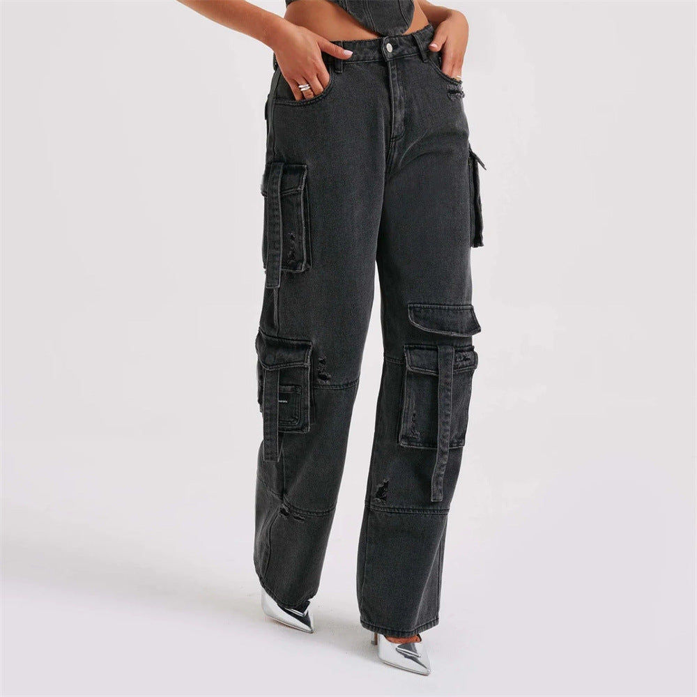 Low Waist Three-dimensional Pocket Jeans