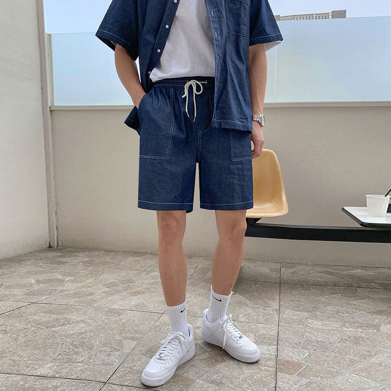 Workwear Short Sleeve Denim Shirt Jacket Men's Denim Shorts