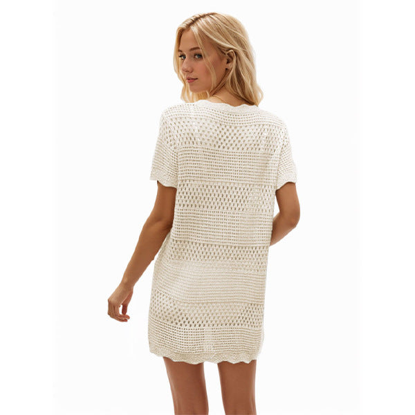 Round Neck Beach Hollow Striped Dress