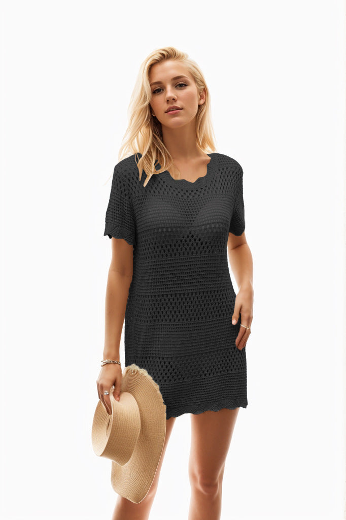Round Neck Beach Hollow Striped Dress