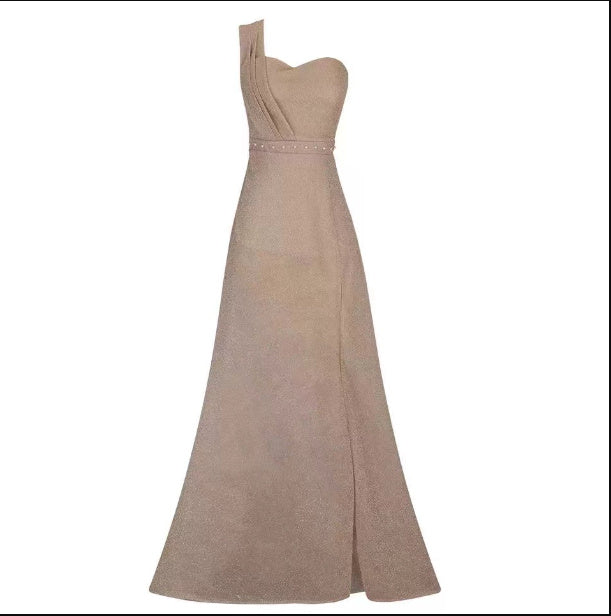 One-shoulder Sleeveless Bronze dress