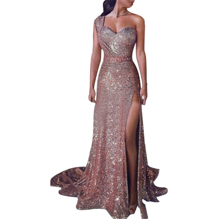 One-shoulder Sleeveless Bronze dress