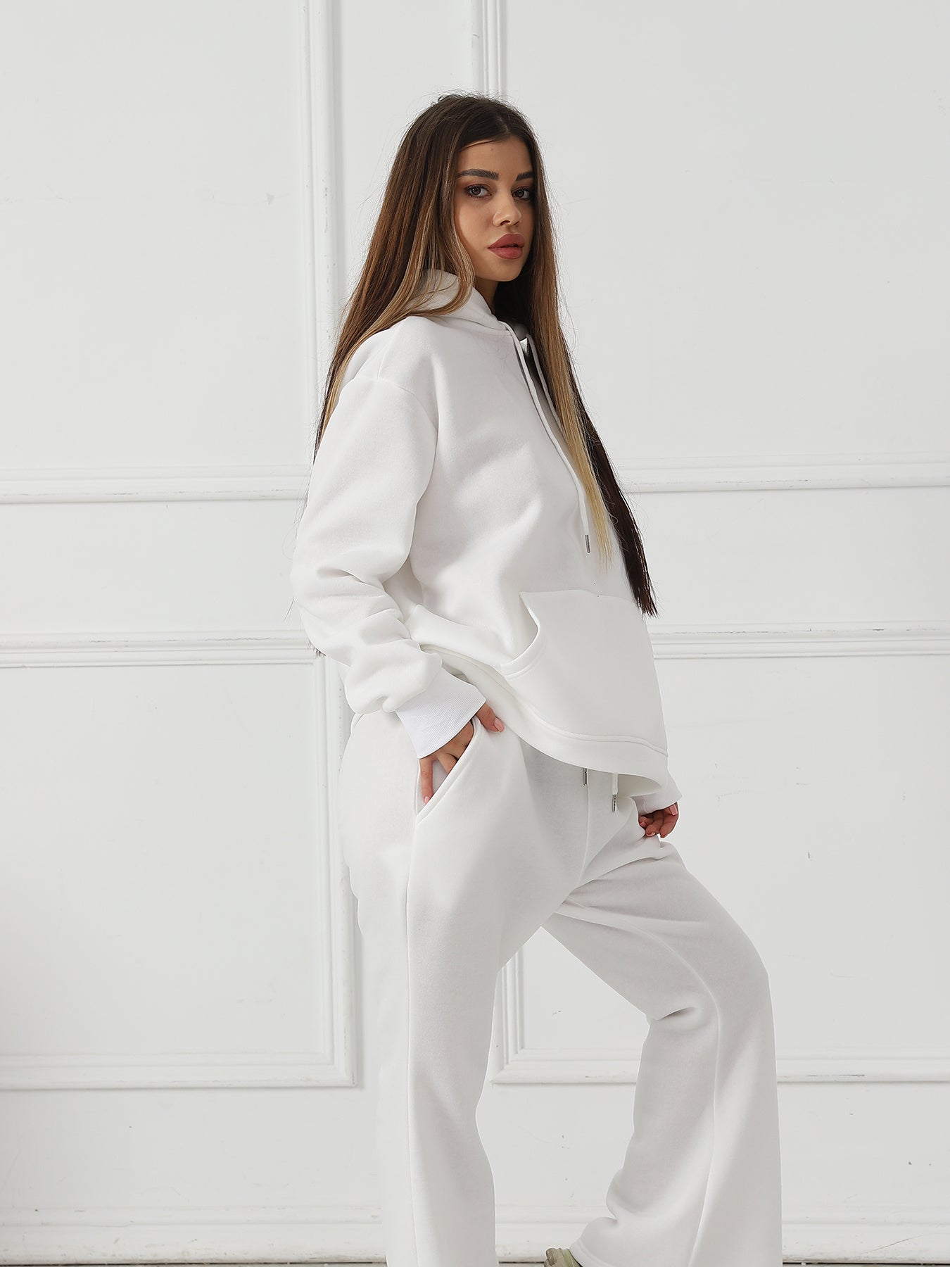 Casual Solid Color Long Sleeved Sweatshirt Set