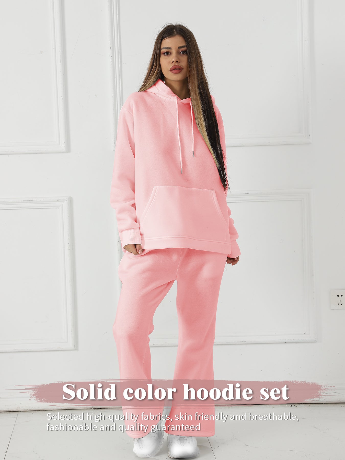 Casual Solid Color Long Sleeved Sweatshirt Set